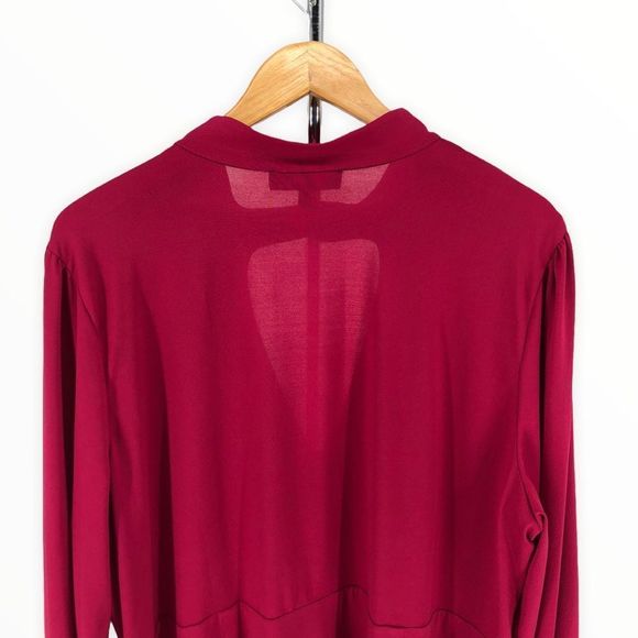 Eloquii Claret Open Neck Cutout Long Sleeve Button Front Dress NWT size 22 - Picture 6 of 13